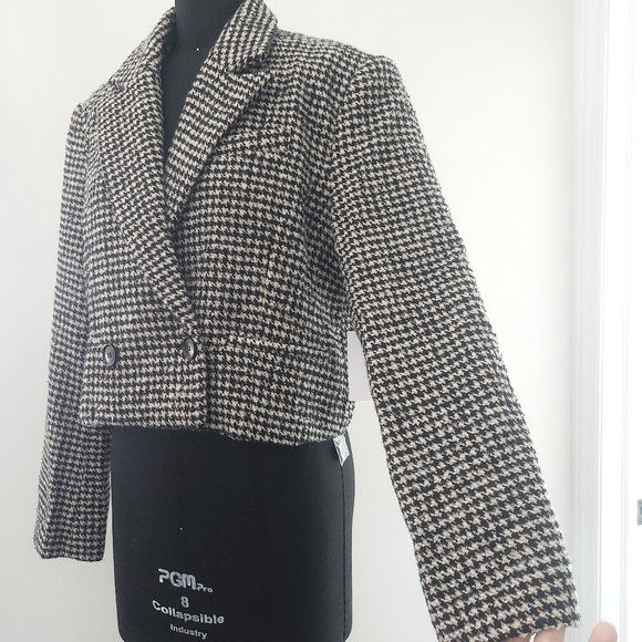 ASTR Houndstooth Wool Blend Cropped Oversized Double Breasted Blazer Jac… - Picture 9 of 16